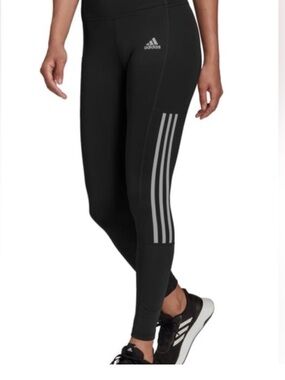 Adidas Black Leggings with Reflective 3-Stripe Side Detail and Side Pocket